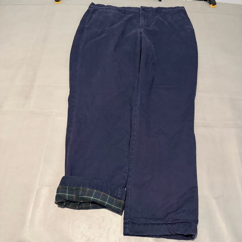 J. Crew Mens Flannel Line Chino Pant Navy 36x32 Straight Roll Up Tartan-9528